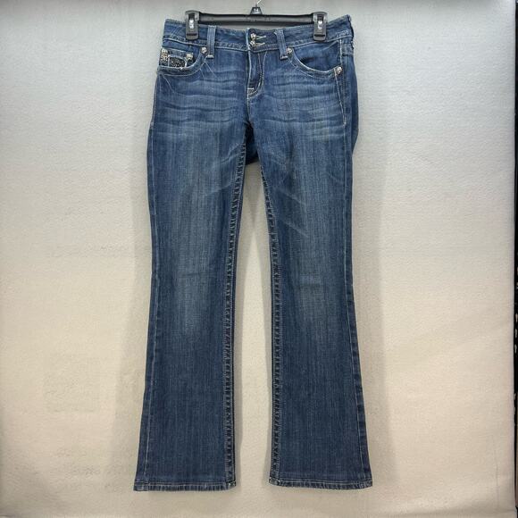 Miss Me Jeans Women's Size 29(8) Bootcut Lace Flap Pockets Double Button Biker - Picture 2 of 16